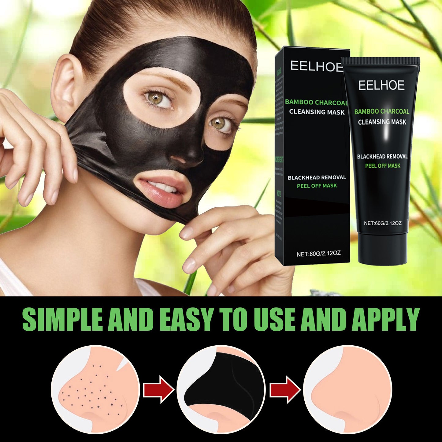 Bamboo Charcoal Blackhead Removal Peel-Off Mask For Deep Pore Cleansing And T-Zone Oil Control